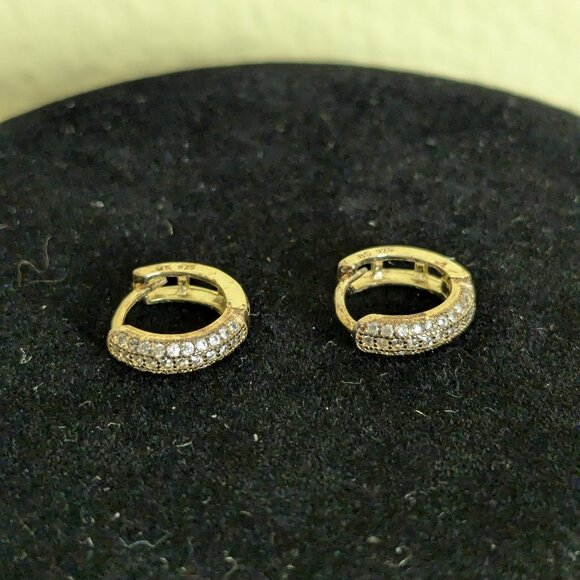 Micro Hoop Gold Tone Sterling Silver Earrings Preppy Minimalist Quiet Luxury - Picture 3 of 7